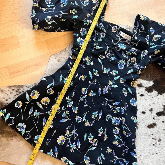 NICHOLAS Puff Sleeve Mini Dress Lydia Black Floral Print Cotton Size 6 - Picture 9 of 11